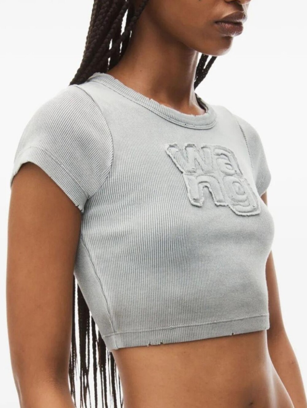 Alexander Wang Women's Cropped Ribbed T-Shirt in Light Gray
